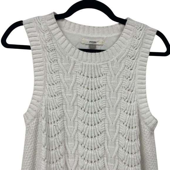 Y2K Fossil Ivory Knit Sleeveless Mini Sweater Dress Womens Medium - Picture 3 of 6
